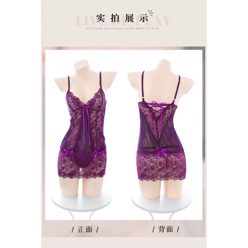 โบว์ตาข่ายสลิงลูกไม้ Nightdress ชุดนอน Homewear - รูปที่ 7