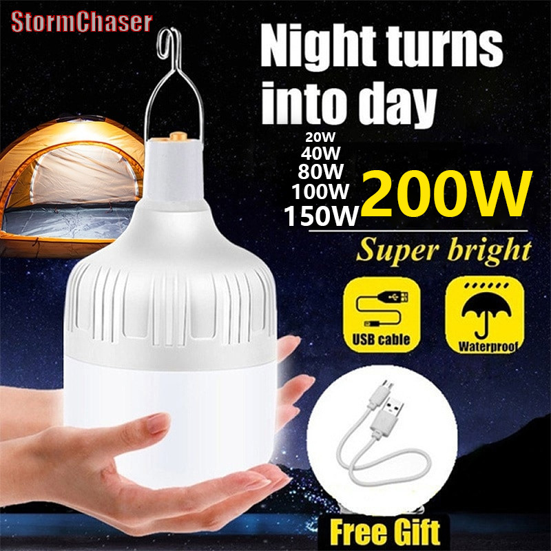 [StormChaser] ไฟฉุกเฉิน LED แบบชาร์จไฟได้ USB House โคมไฟแบบพกพากลางแจ้ง 200W ใหม่