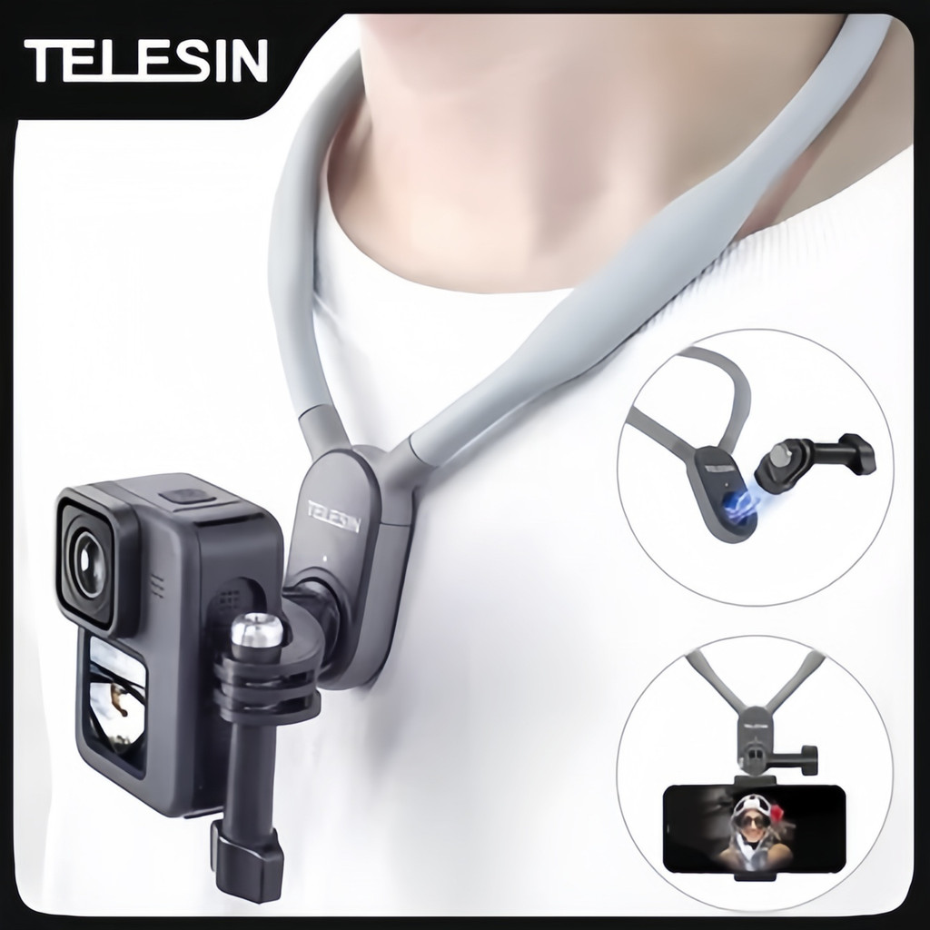 Telesin สายคล้องคอ แบบแม่เหล็ก สำหรับGOPROทุกรุ่น,DJI Action 5/4/3 Mobile phone holder ที่ยึดคอกล้องแอคชั่นตามหลักสรีระศาสตร์ Sports Camera Holder Action Sports Camera Outdoor Neck Bracket Smartphone Holder