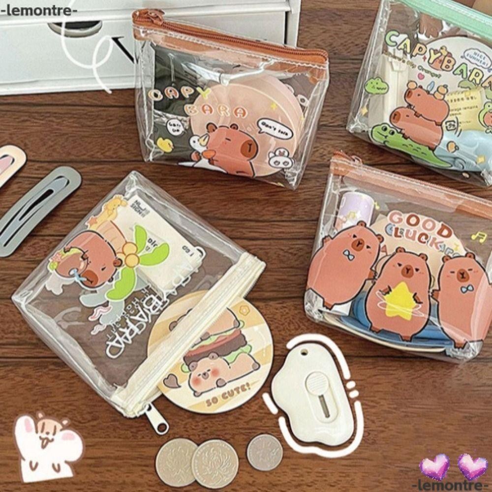 Lemontre Capibara กระเป๋าลิปสติก, กระเป๋าสตางค์กระเป๋าใส่เหรียญแบบใสกันน้ํา, กระเป๋าสตางค์ PVC Mini