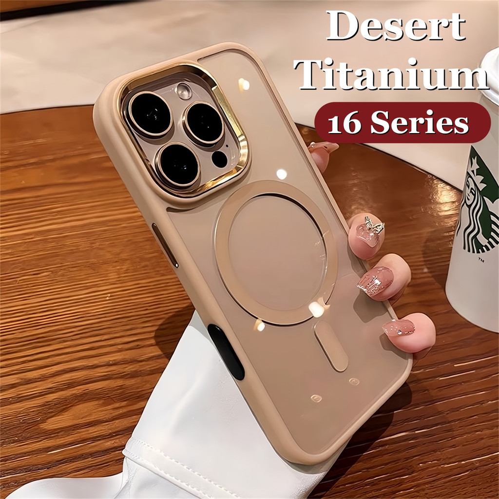 Desert Titanium เลนส์โลหะเคสโทรศัพท์แม่เหล็กสําหรับ IPhone 16 Pro Max 13 14 15 Pro Max ปลอกใสซิลิโคนโปร่งใส