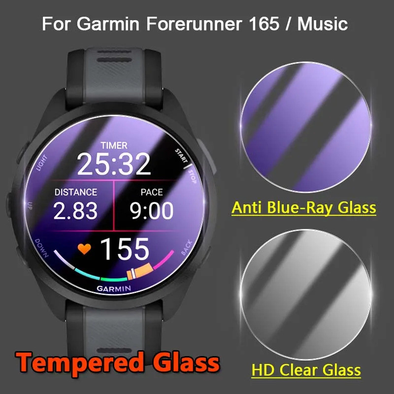 2 ชิ้นสําหรับผู้เบิกทาง Garmin 165/เพลง SmartWatch 2.5D Ultra Slim Clear/Anti Purple Light 9H Tough กระจกนิรภัยป้องกันหน้าจอฟิล์ม
