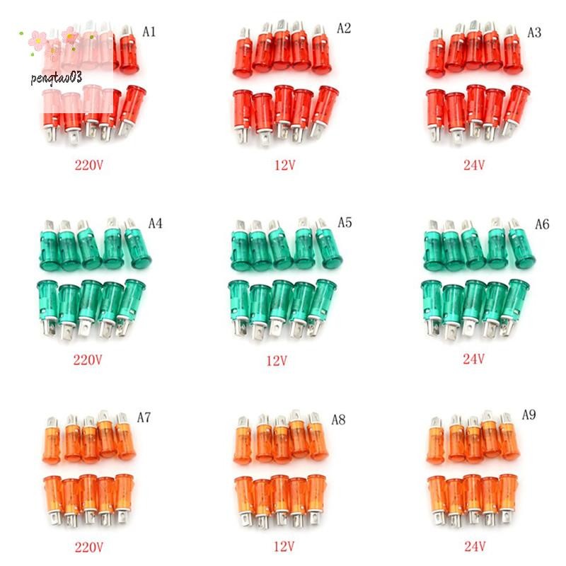 Pengatao03 10PCS สัญญาณโคมไฟ 10 มม.สีแดงสีเขียวสีเหลืองไฟแสดงสถานะโคมไฟ 12V 24V 220V ใหม่