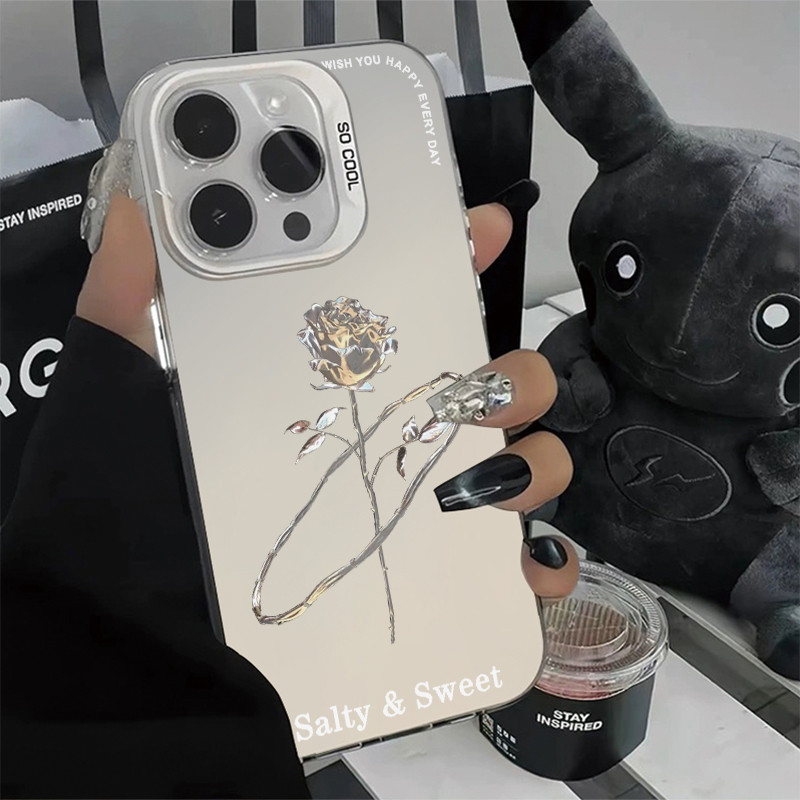 GOOD🔥ส่งจากไทย เคสโทรศัพท์มือถือนิ่ม เคสไอโฟน สีเงินด้าน สําหรับIPHONE11 12 13 14 15 16 PROMAX 7/8Plus XS/R XSMaxกุหลาบ - รูปที่ 4