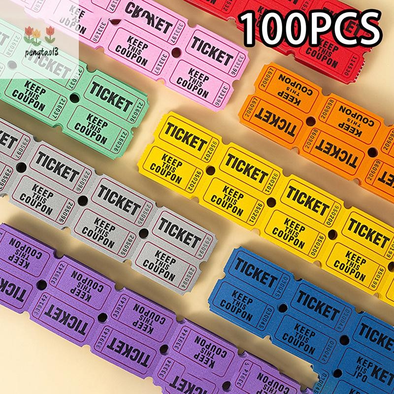 Pengtao13 100 ชิ้นตั๋ว Raffle สําหรับห้องเรียน Lottery Roll ของป้ายกระดาษเดี่ยวกิจกรรมเครื่องดื่ม Raffle Tickets Celebration กิจกรรมตั๋วใหม่