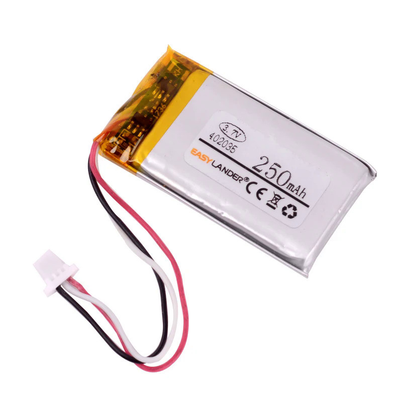 3.7V 250mAh 402035 Lithium Polymer Rechargeable Battery  JST 1.0mm-3pin 1.25-3Pin Replace with XIAOY