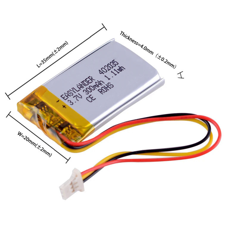 1.25 Ultra-thin 3P 402035 300mah 3.7V Rechargeable Lithium Li-ion Polymer Battery  подошёл для видео