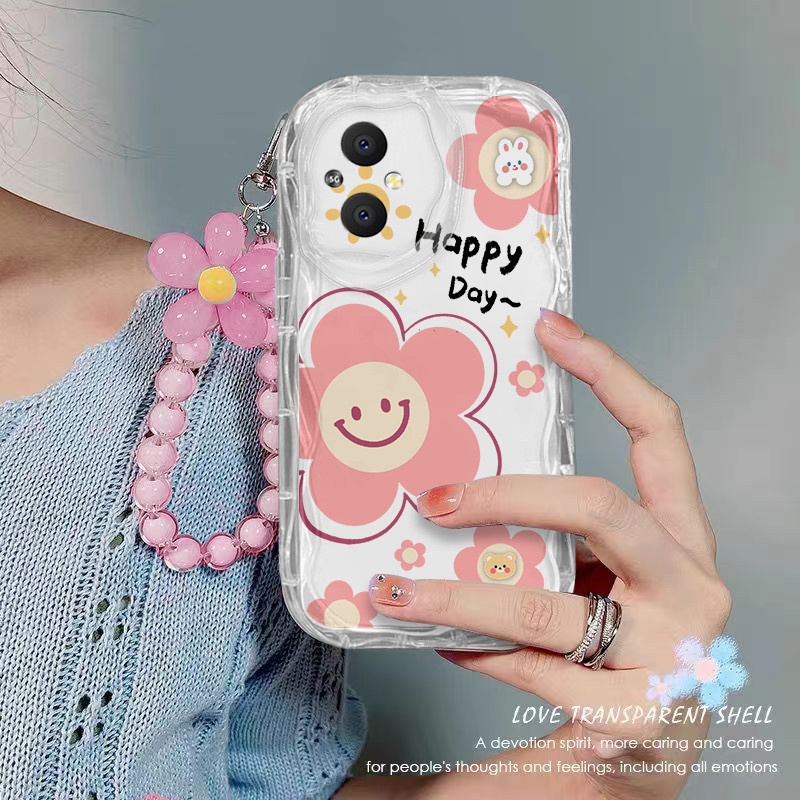 เคส OPPO Reno 7Z 8Z 5G Reno7z Reno8z ใสเคสโทรศัพท์ดอกไม้ลูกปัดเชือกแขวนโปร่งใสฝาครอบโทรศัพท์กันกระแทก