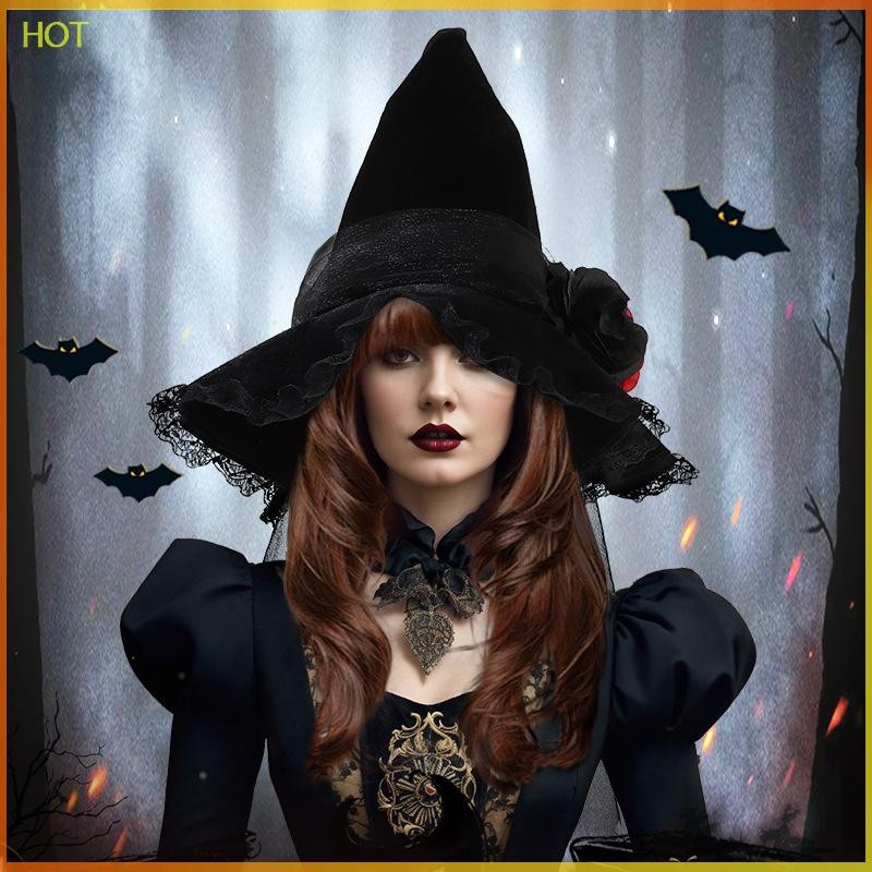 Technicolorsuper หมวกแม่มดฮาโลวีน Punk Gothic Queen ดอกไม้ Wizard หมวก Baroque ฮาโลวีนตกแต่ง Dress Up อุปกรณ์เสริม Party Supplies ผู้ใหญ่ TSR