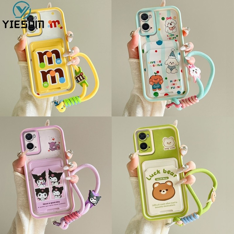 การ์ตูนช่องใส่การ์ดเคสโทรศัพท์สําหรับOPPO A96 A76 A74 A95 A94 A92 A52 A57 2022 4G A77S A77 5Gกระต่ายน่ารักพร้อมสายรัดข้อมือฝาครอบซิลิโคนอ่อนนุ่ม