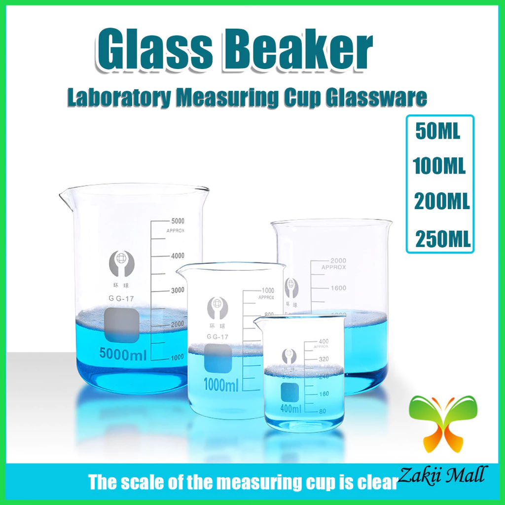 บีกเกอร์ แก้ว ขนาด 50ml, 100ml, 200ml and 250ml พร้อมส่ง Glass Beaker Zakii Mall