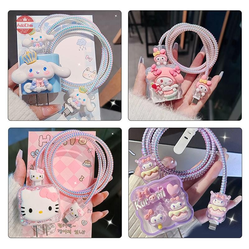 Adachoi Hello Kitty Kuromi Charger Data Cable Case Protector และ Winding Kit สําหรับ Apple 18W 20W Fast Charger อะแดปเตอร์ชาร์จโทรศัพท์กรณี TH