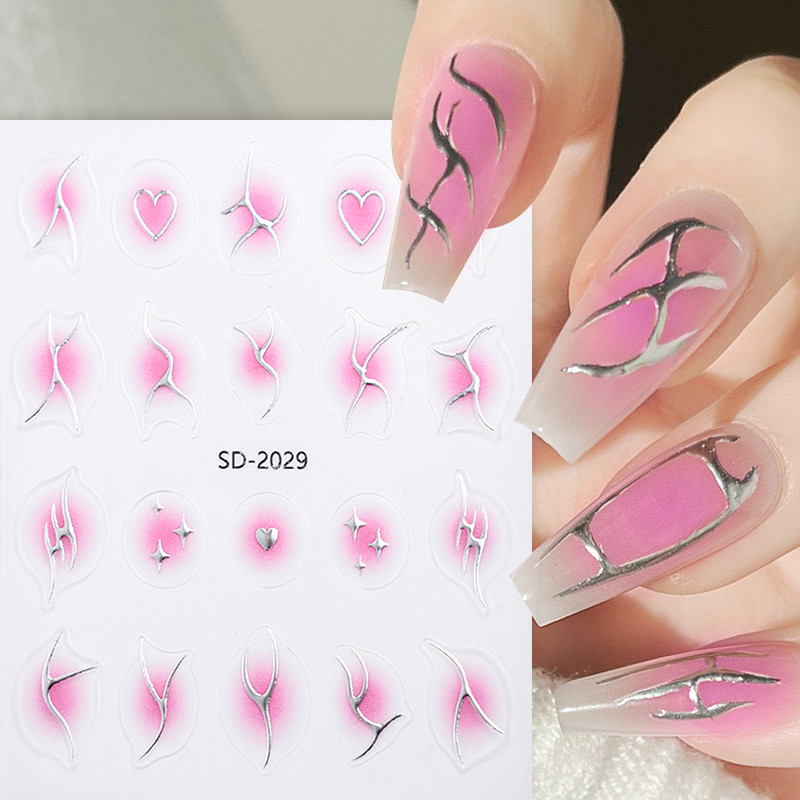 Gradient 3D สติกเกอร์เล็บ Jelly สีแดงสีชมพู Blush Sliders น่ารัก Ombre ออกแบบสไตล์ญี่ปุ่นโปร่งแสง Wraps Decal