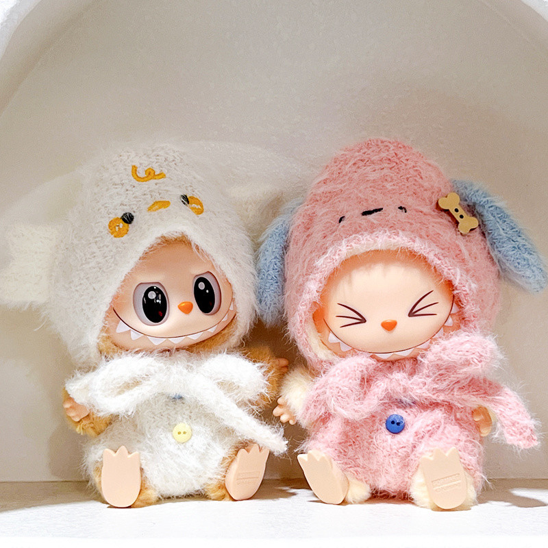 Labubu POP MART V1/V2 17cm ตุ๊กตาตุ๊กตาจี้เสื้อผ้าใหม่