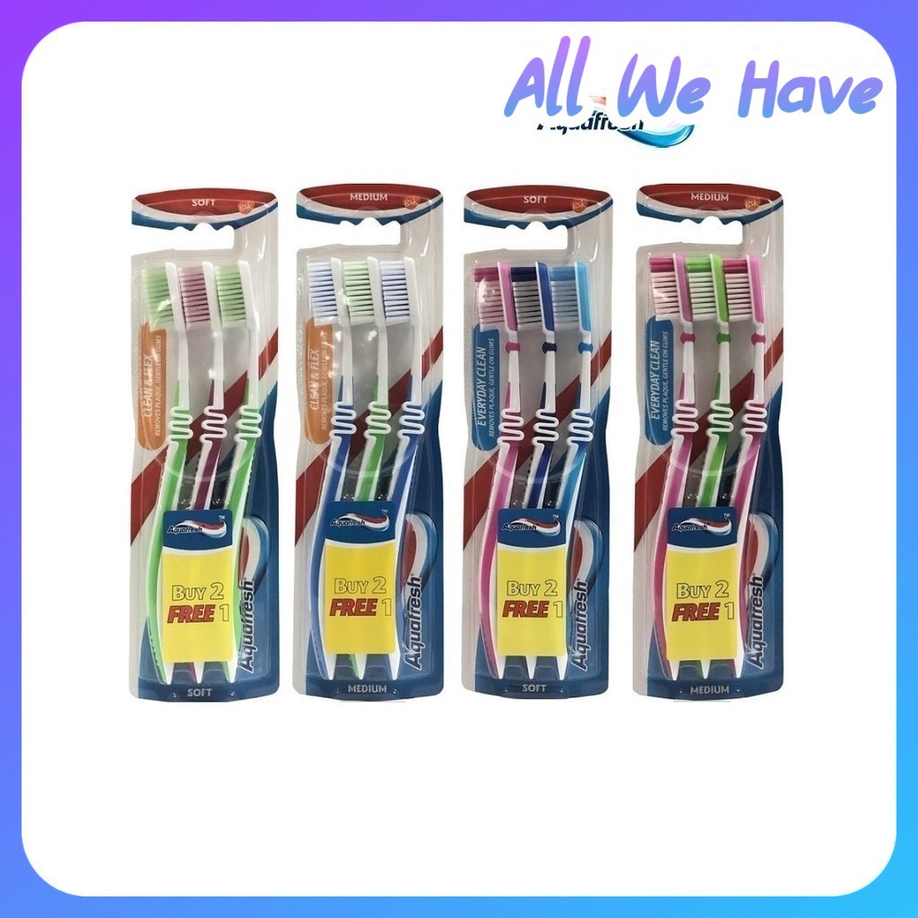 (ซื้อ 2 ฟรี 1) แปรงสีฟัน Aquafresh Everyday Clean Clean Clean & Flex Tooth Brush Gentle on Gums Beru