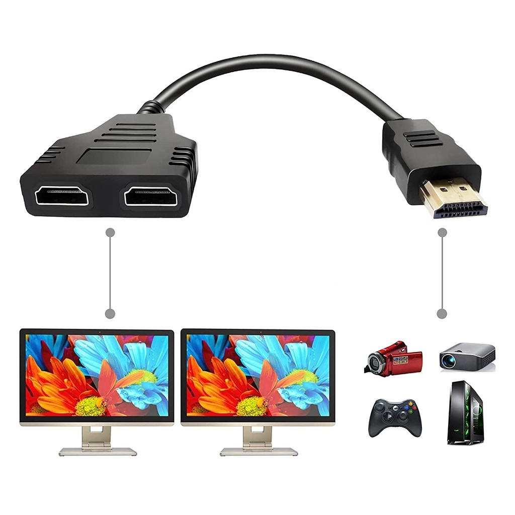HDMI Splitter ADAPTER CABLE HDMI Splitter 1 IN 2 OUT HDMI MALE TO dual HDMI FEMALE 1 TO 2 WAY Conver