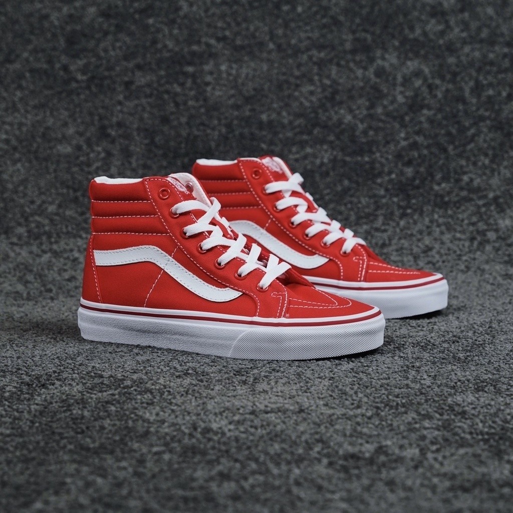 Vans SK8-Hi Classic Fashion Red High Top Canvas Shoes ชายและหญิง-2023