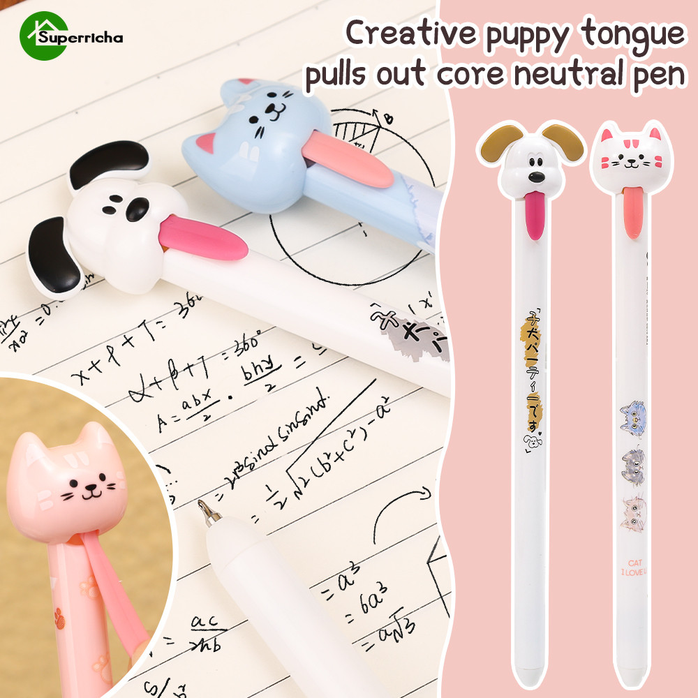 ลูกสุนัขลูกแมวลิ้นดึงเจลปากกา-สร้างสรรค์การ์ตูนน่ารักสัตว์ปากกาลูกลื่น-ตลกแห้งเร็วเขียนปากกา-0.5มิลลิเมตรสีดําบีบอัดดินสอเป็นกลาง-นักเรียนเครื่