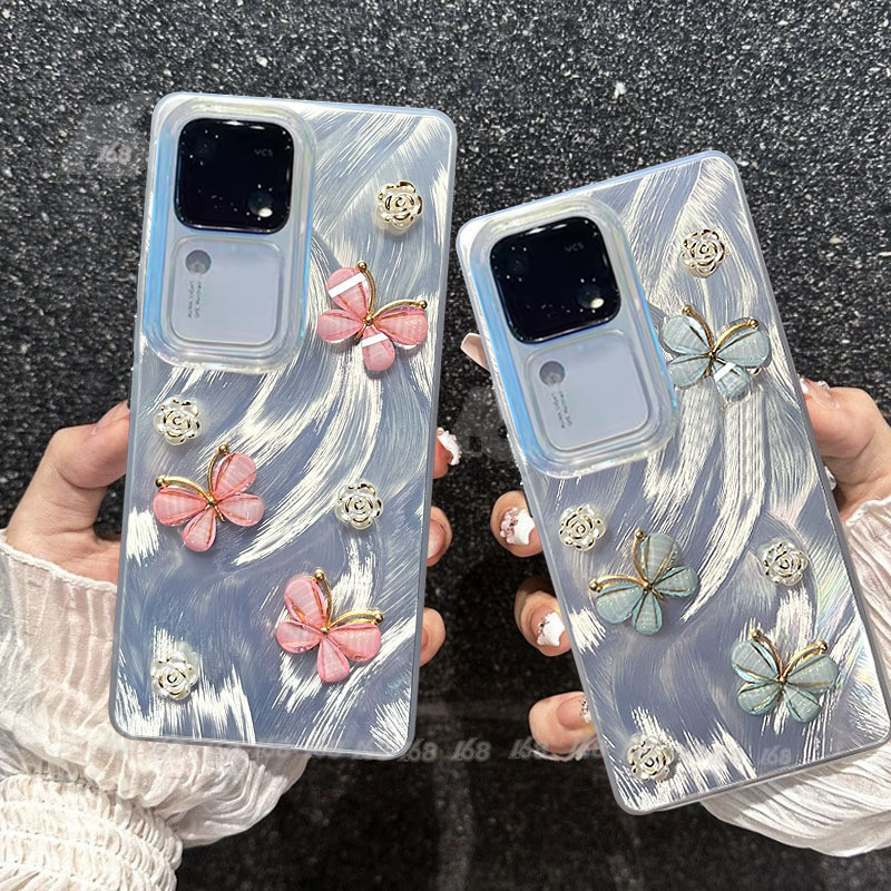 เคส Vivo V30 เคส Vivo V30 Pro เคสมือถือ แบบนิ่ม ลายผีเสื้อ 3D ป้องกันลายนิ้วมือ กันกระแทก สําหรับ