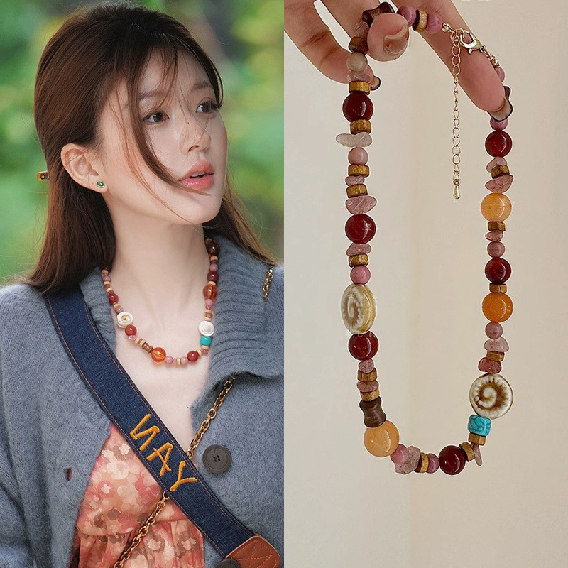 สร้อยคอลูกปัดหินธรรมชาติสีสันสดใสผู้หญิง