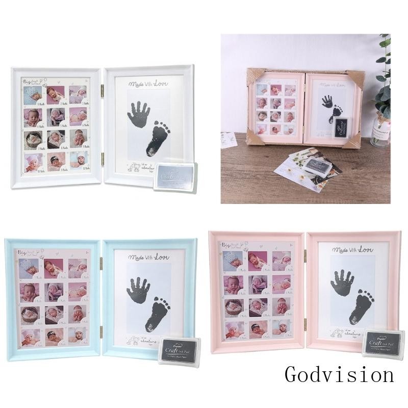 Bb กรอบรูปแบบพับได้สําหรับกรอบรูปทารกแรกเกิดโต๊ะเนอสเซอรี่แสดงรอยเท้า Handprint Keepsake กรอบ House 