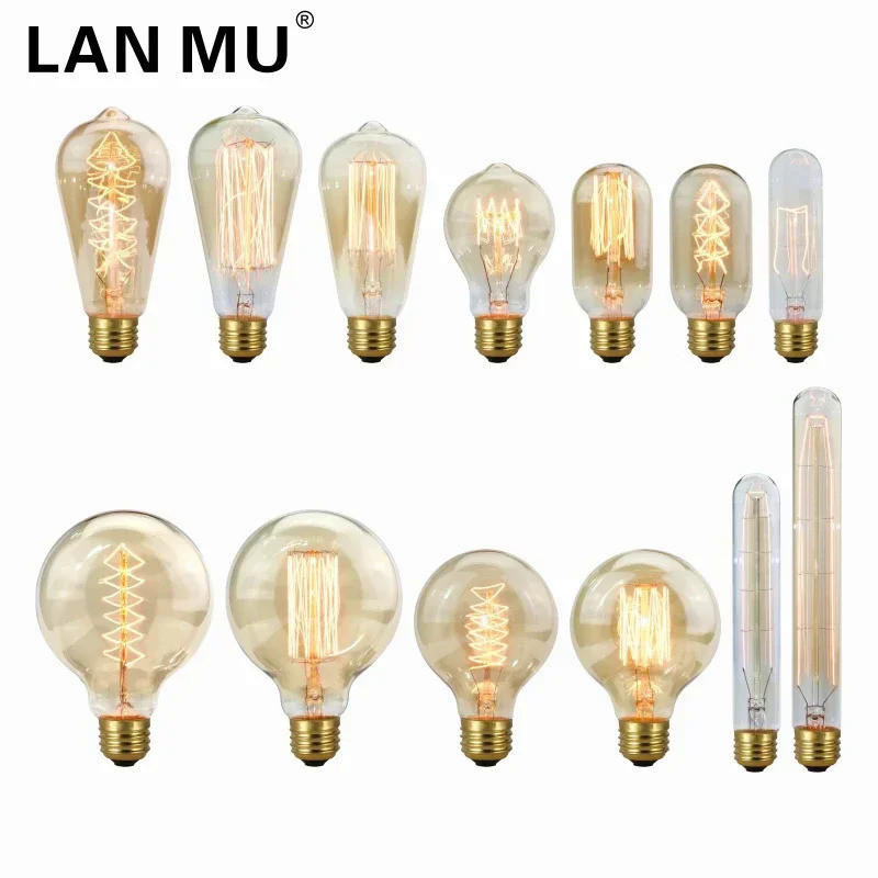 Edison Light Bulb E27 220V 40W ST64 A19 G80 G95 T10 T45 T185 Retro Filament Incandescent Ampoule Bul