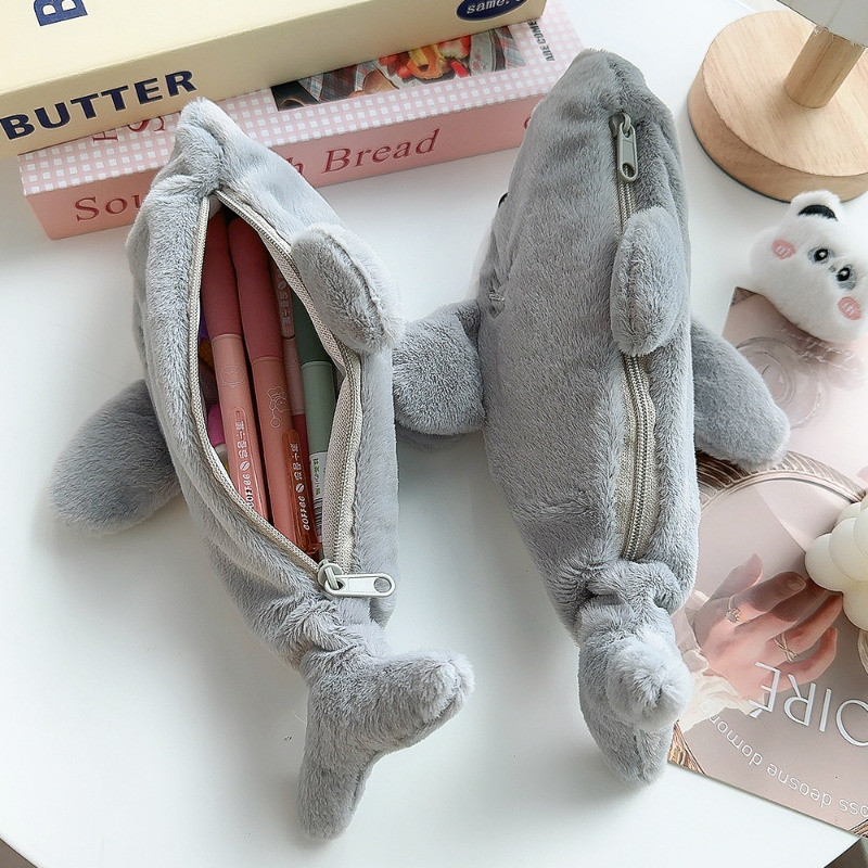 กล่องดินสอตุ๊กตาฉลาม-กระเป๋าปากกานักเรียน-อุปกรณ์เครื่องเขียนโรงเรียน-ความจุขนาดใหญ่ซิปปากกากรณี-น่ารัก ตุ๊กตาถุงเก็บ-ตุ๊กตาสัตว์กร