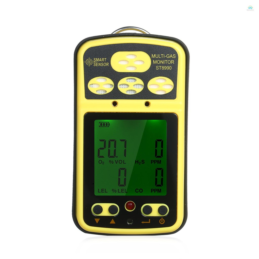 Yb1 TesterSMART Sensor ST8990 Multi Gas Monitor ชาร์จ 4 in 1 O2 LEL CO H2S เครื่องตรวจจับก๊าซเครื่องทดสอบเซ็นเซอร์ด้วยแสงฟังก์ชั่นนาฬิกาปลุกจอแสดงผล LCD