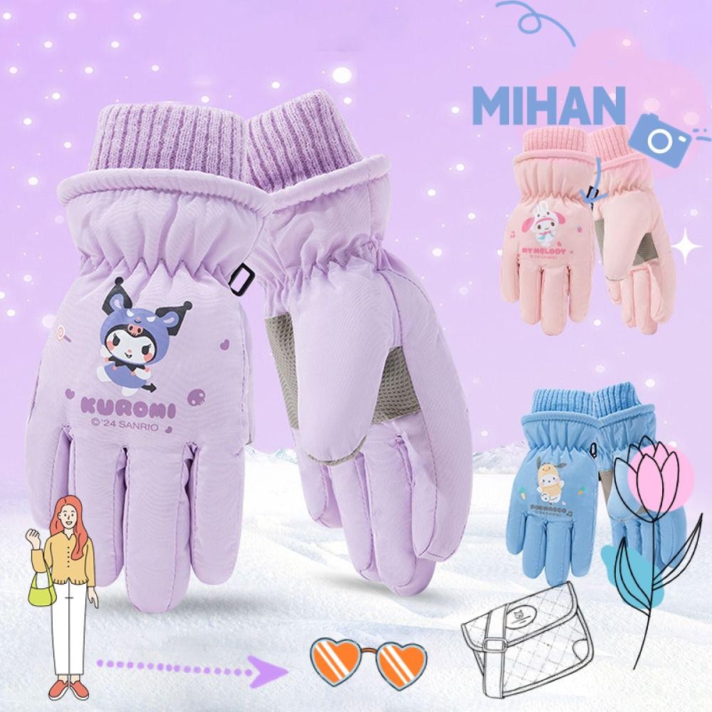 Mh Kuromi ถุงมือสกีเด็ก, Melody Plus Velvet ฤดูหนาวถุงมืออุ่น, ถุงมือข้นกันน้ํา