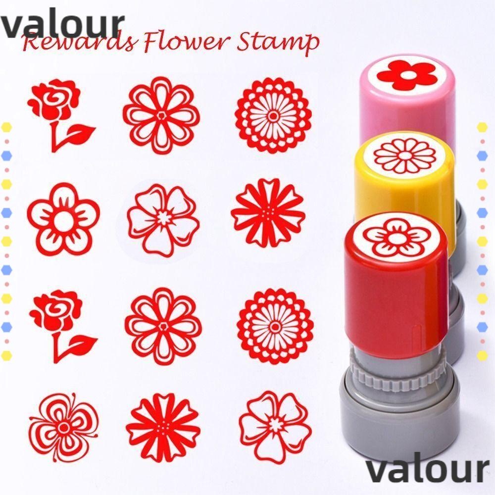 Valour Flower Stamp, Handcraft Plastic DIY Drawing Toy, การ์ตูนสุ่ม Self Inking Teacher Review Stamp