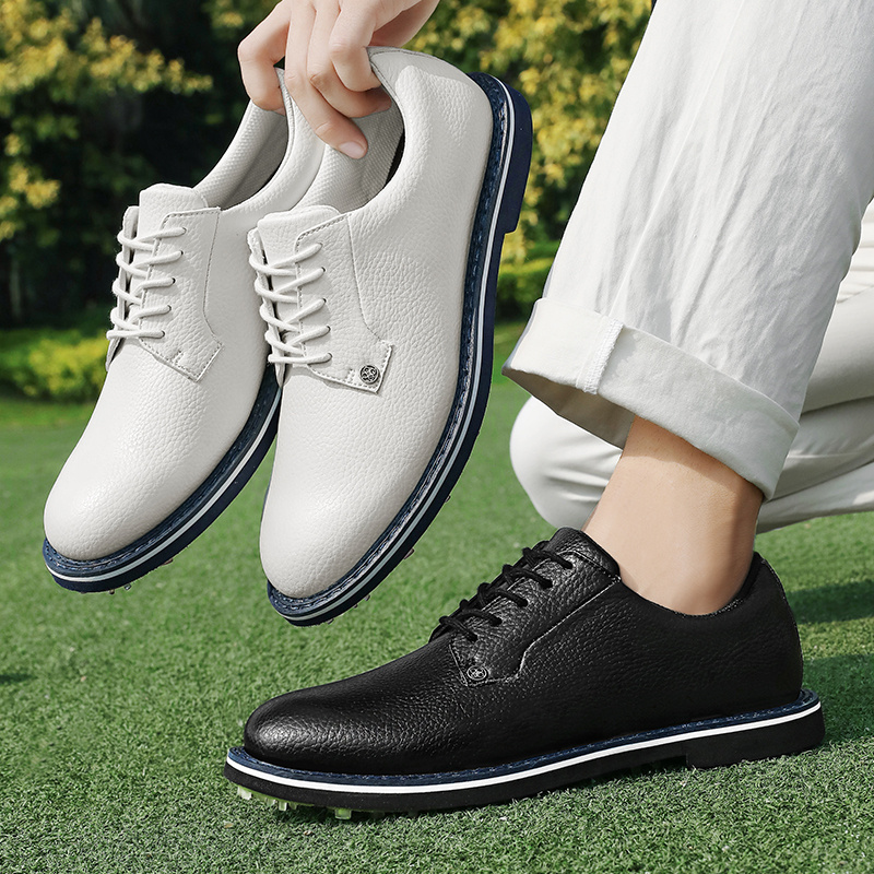 ผู้ชายs รองเท้ากอล์ฟหนังระบายอากาศกอล์ฟรองเท้าผ้าใบลื่น Spikes Golf Trainers Lace-up ธุรกิจ Casual Travel รองเท้าผ้าใบชาย
