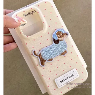 IPhone 17 16 15 14 13 12 11 Pro Max X Xr Xs Max เคสโทรศัพท์ 3D DIY สุนัขสีลูกกวาดจุดหนังนุ่มปกหลัง