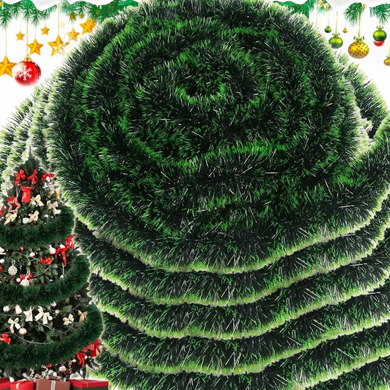2m ตกแต่งคริสต์มาสริบบิ้น Garland - สีเขียวอ้อย Tinsel พวงหรีดเครื่องประดับ - ต้นคริสต์มาสแขวน Pendent - ฟอยล์ดึงดอกไม้ริบบิ้น - อุปกรณ์ตกแต่งงานปาร์ตี้คริสต์มาส
