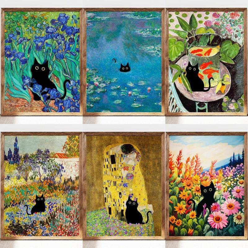 Black Cat พิมพ์ Wall Art โปสเตอร์พิมพ์แมวพิมพ์ Wall Decor Wall Art Cat Lover ของขวัญแมวดํา Portrait Art พิมพ์ส่วนบุคคล Unframed โปสเตอร์
