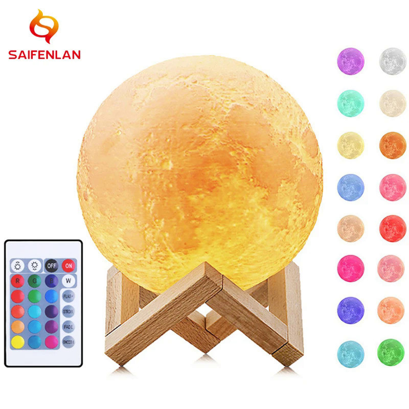 USB Night Lamp 3D Print Moon Lamp Luminaria USB Charging Pat Night Light Led Touch Dimmable 2/16 Col