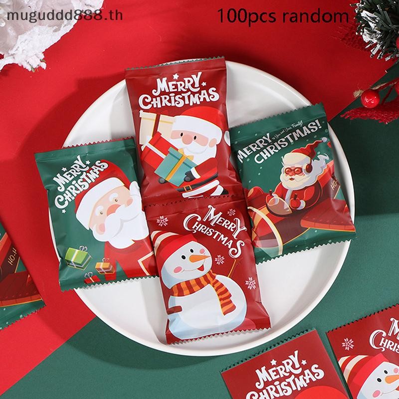 ʚɞmc 100 ชิ้นคริสต์มาสถุงซีลร้อนบิสกิตบรรจุภัณฑ์ Xmas New Year Party Supplies (dd)