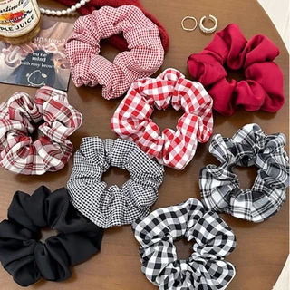 สีดําสีแดงคลาสสิก Little Grid เชือกผม Scrunchies หางม้าผูกผม Headwear เครื่องประดับผม
