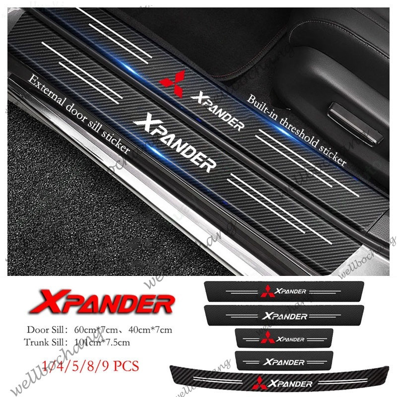 Mitsubishi Xpander สติกเกอร์ธรณีประตูรถยนต์ Anti-Scratch คาร์บอนไฟเบอร์สติกเกอร์หนัง Trunk Protector สติกเกอร์อุปกรณ์เสริม
