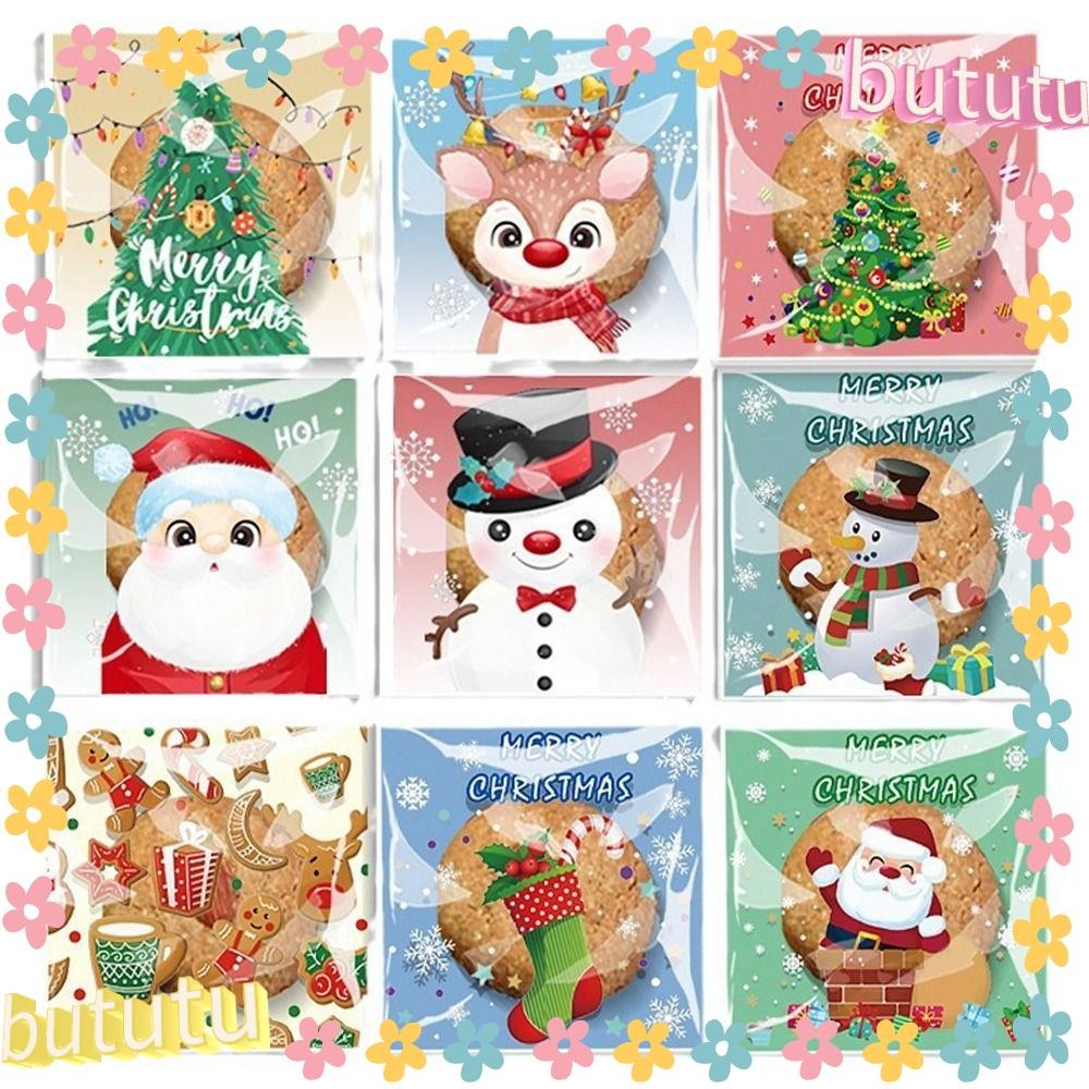 Bututu 50/100 ชิ้นถุงขนมคริสต์มาส, OPP DIY Xmas บิสกิตกระเป๋า, มีกาวในตัว Santa Claus Merry Christmas น้ําตาลคุกกี้กระเป๋าคริสต์มาส