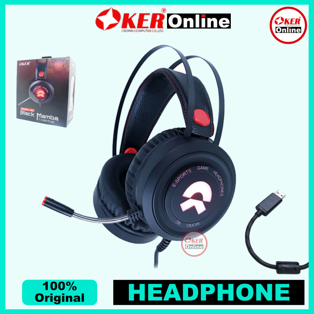 OKER Online M2 Headphone Black Mamba Gaming Headset 7.1 USB หูฟังเกมมิ่ง ระบบ7.1จำลอง หูฟัง โอเคอร์ ครอบหู ต่อ คอม#DM