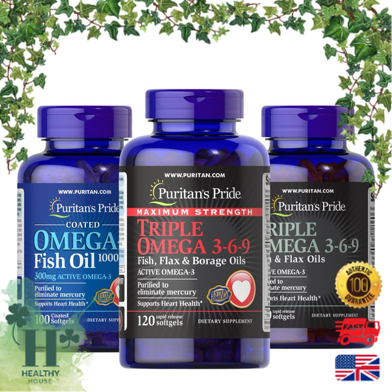 พร้อมส่ง Puritan's Pride Maximum Strength Triple Omega 3-6-9 Omega-3 Fish Oil 1000 mg บำรุงสมอง