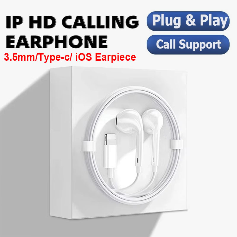 3.5mm/Light-ning/Type C หูฟังสําหรับ i/(Phone 15/16 หูฟัง13 12 11 Mini X XS 6 7 8 Plus แบบมีสายเอียร์บัดไม่จําเป็นต้องใช้บลูทูธ