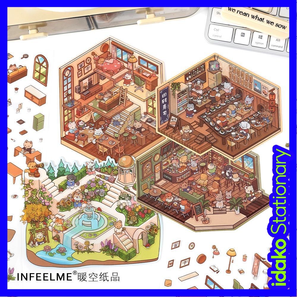 Idako 3D Sticker Miniature [วันนี้เปิด Series] Vol.2 ภูมิทัศน์ 3D คู่มือ diy ฉากตกแต่ง SS191 สติ๊กเกอร์