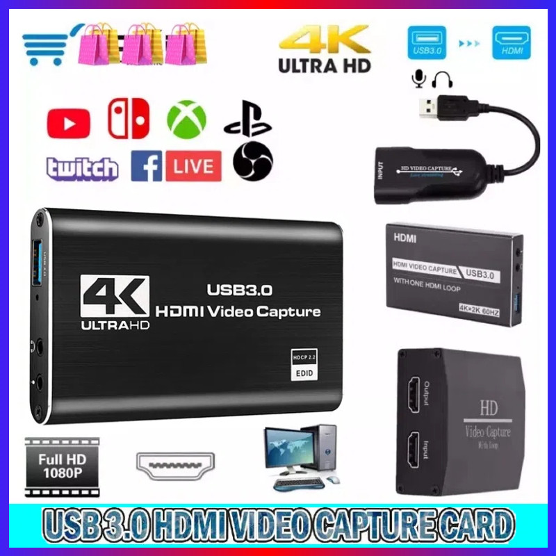 HD capture card 4k การ์ดจับภาพวิดีโอ HDMI เป็น USB3.0 4K 60FPS การ์ดจับภาพวิดีโอ สําหรับกล้อง PS4 โท