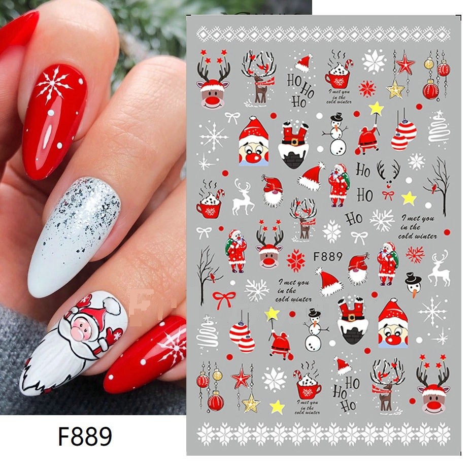 สติ๊กเกอร์เพ้นท์เล็บคริสต์มาส 3 มิติ - ฤดูหนาว Gnome, Reindeer, Snowflake, Bow Tie, สติ๊กเกอร์เลื่อนพวงหรีด - ตกแต่งเล็บ DIY