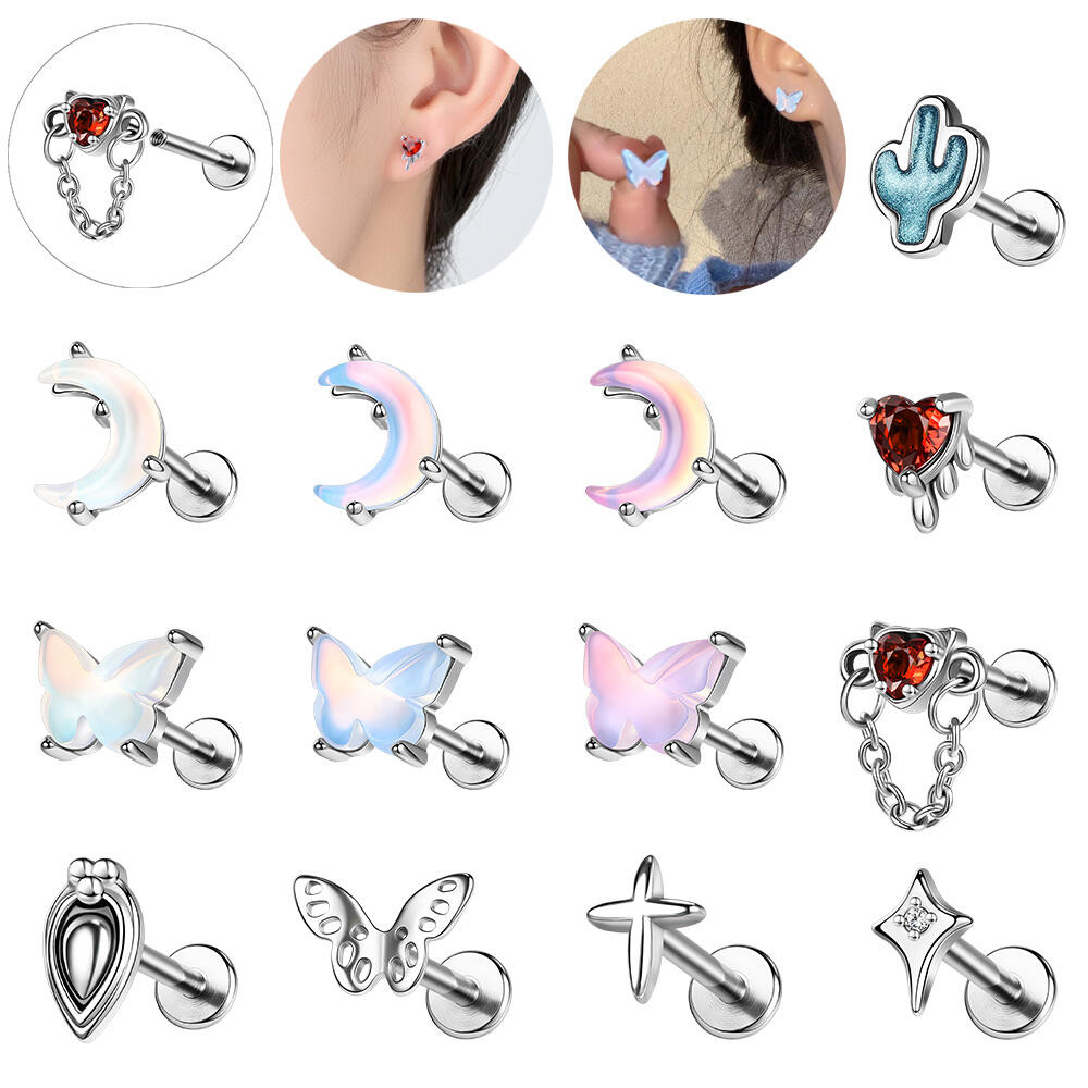 1 PC 16G สแตนเลสสตีล Lip Labret เจาะ Medusa Monroe Lip Stud ด้ายภายในหู Stud Helix Conch กระดูกอ่อนเจาะต่างหูเงินสีแดงสีดํา