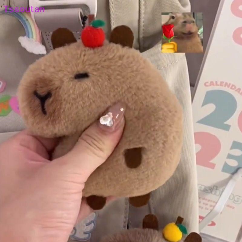 [TSST] Creative Soft ตุ๊กตาสัตว์ Capybara ตุ๊กตาตุ๊กตา Squeak ของเล่นการ์ตูนกระเป๋าจี้ Key Chain กระเป๋าเป้สะพายหลังกระเป๋ารถ Key แหวน TAN