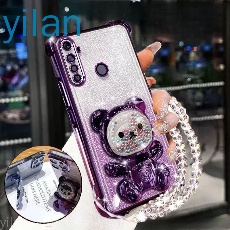 เคสโทรศัพท์กันกระแทกสําหรับRealme 5 5i 5s 6i c3 5 Proสี่มุมAnti DROPน่ารัก 3Dที่มีสีสันผู้ถือหมีวงเล็บฝาครอบใหม่สร้อยข้อมือคริสตัล softcase – โปรปัง