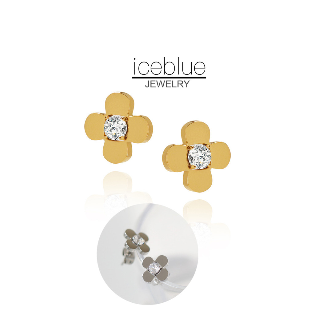 Iceblue-Zircon Clover ต่างหูดอกไม้ Daisy สาว Claw เพชรเงินทองหูต่างหู 18K Gold Plated Non Tarnish เครื่องประดับต่างหูเหล็กไทเทเนียมสําหรับผู้หญิง E99