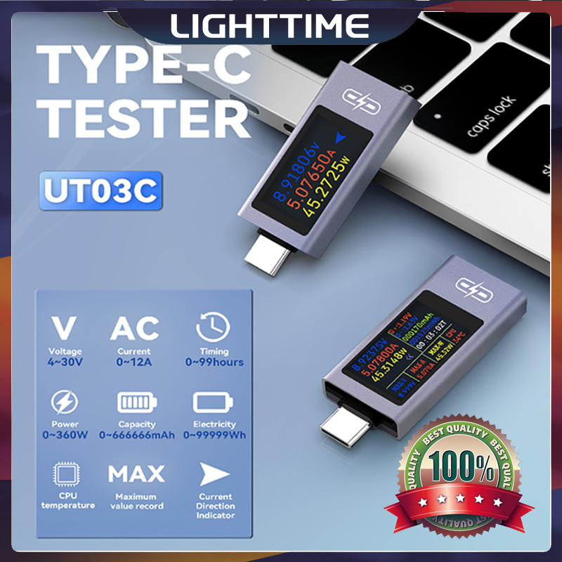 UT03C Type-C Multi-function แรงดันไฟฟ้าแอมป์มิเตอร์ 4 ~ 30V 0 ~ 12A สนับสนุน DC Fast Charging Test P